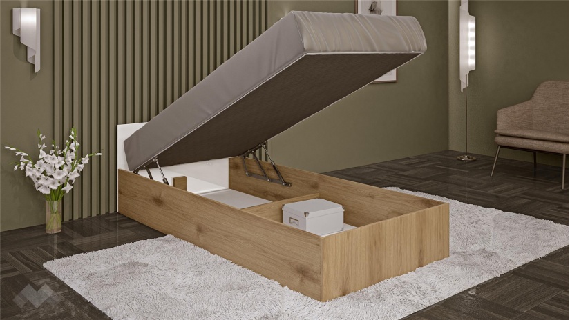 Легло 90/200 Джил с включен матрак Бонел 90/200 дъб канела с бял гланц - изглед 2 - МебелМаг Легло 90/200 Джил с включен матрак Бонел 90/200 дъб канела с бял гланц - изглед 2