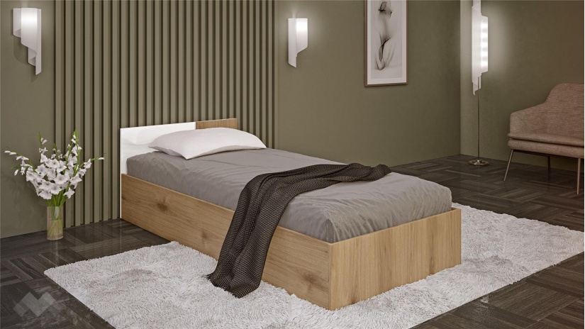 Легло 90/200 Джил с включен матрак Бонел 90/200 дъб канела с бял гланц - изглед 1 - МебелМаг Легло 90/200 Джил с включен матрак Бонел 90/200 дъб канела с бял гланц - изглед 1