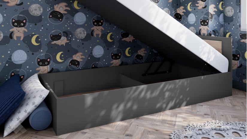 Легло 90/200 Жизел антрацит с дъб сонома - изглед 2 - МебелМаг Легло 90/200 Жизел антрацит с дъб сонома - изглед 2