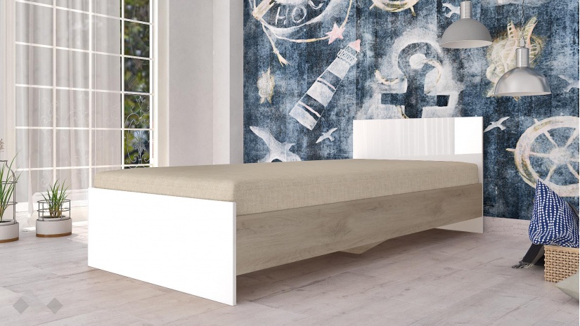 Легло 90/200 Хенри сонома арвен с бял гланц - изглед 1 - МебелМаг Легло 90/200 Хенри сонома арвен с бял гланц - изглед 1