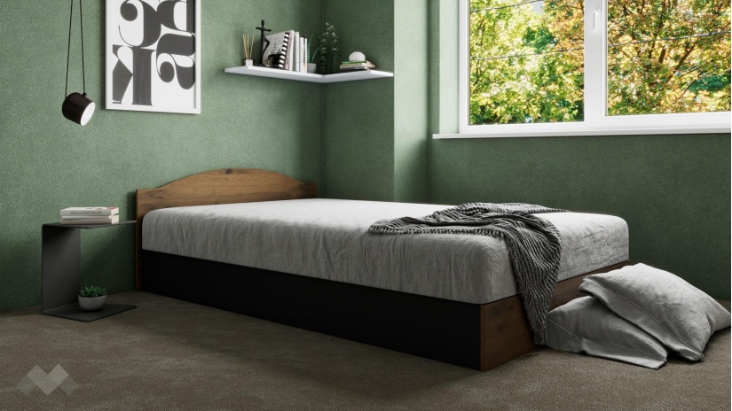 Легло 120/190 Хироу с включен матрак Бонел 120/190 дъб вотан с черно шагре - изглед 4 - МебелМаг Легло 120/190 Хироу с включен матрак Бонел 120/190 дъб вотан с черно шагре - изглед 4