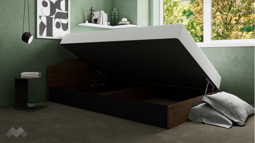 Легло 120/190 Хироу с включен матрак Бонел 120/190 дъб вотан с черно шагре - изглед 3 - МебелМаг Легло 120/190 Хироу с включен матрак Бонел 120/190 дъб вотан с черно шагре - изглед 3