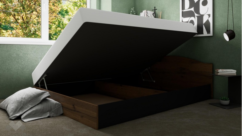 Легло 144/190 Хироу с включен матрак Бонел 144/190 дъб вотан с черно шагре - изглед 2 - МебелМаг Легло 144/190 Хироу с включен матрак Бонел 144/190 дъб вотан с черно шагре - изглед 2