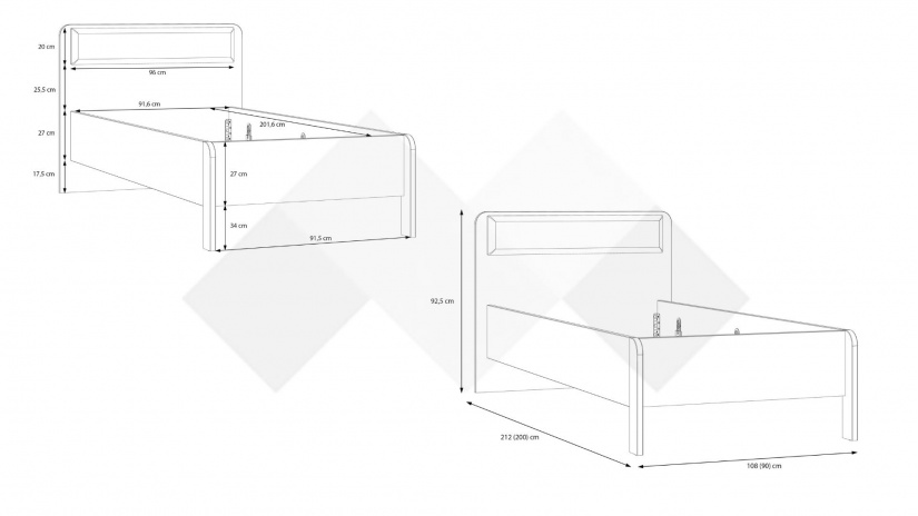 Легло 90/200 Холис с включен матрак Бонел 90/200 дъб маувела с олив - изглед 5 - МебелМаг Легло 90/200 Холис с включен матрак Бонел 90/200 дъб маувела с олив - изглед 5