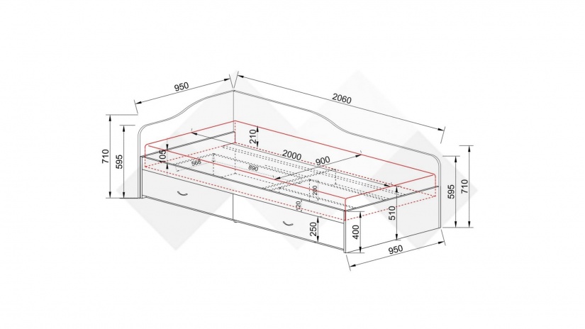 Легло с чекмеджета 90/200 Плуто сонома арвен с бял гланц - изглед 3 - МебелМаг Легло с чекмеджета 90/200 Плуто сонома арвен с бял гланц - изглед 3