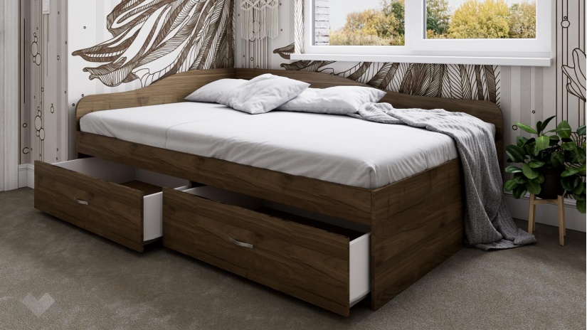 Легло с чекмеджета 120/190 Марс орех адмирал - изглед 2 - МебелМаг Легло с чекмеджета 120/190 Марс орех адмирал - изглед 2