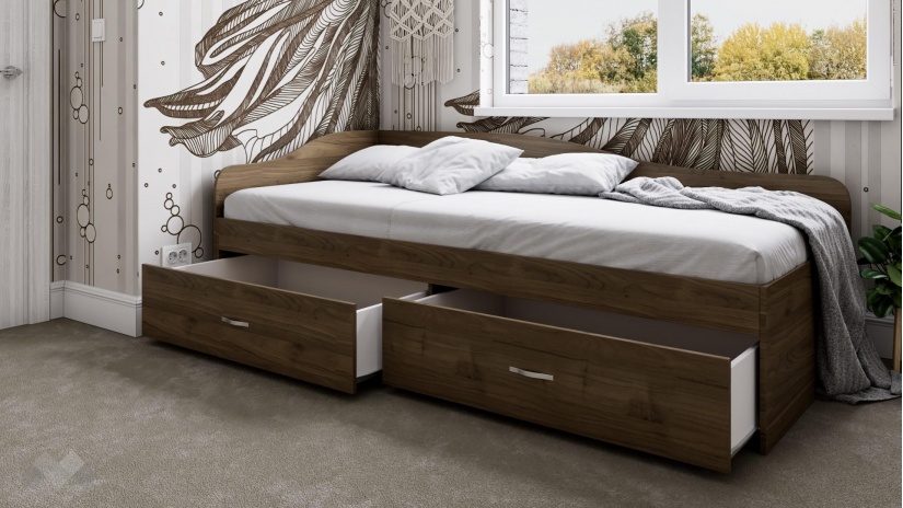 Легло с чекмеджета 90/200 Плуто орех адмирал - изглед 2 - МебелМаг Легло с чекмеджета 90/200 Плуто орех адмирал - изглед 2