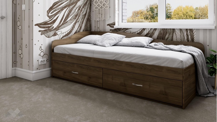 Легло с чекмеджета 90/200 Плуто орех адмирал - изглед 1 - МебелМаг Легло с чекмеджета 90/200 Плуто орех адмирал - изглед 1