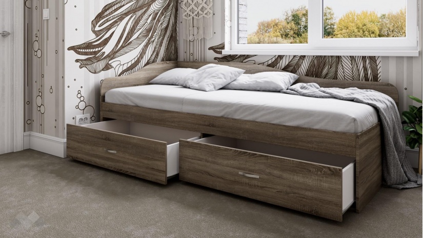 Легло с чекмеджета 90/200 Плуто тъмна сонома - изглед 2 - МебелМаг Легло с чекмеджета 90/200 Плуто тъмна сонома - изглед 2