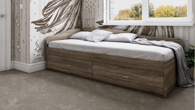 Легло с чекмеджета 90/200 Плуто тъмна сонома - изглед 1 - МебелМаг Легло с чекмеджета 90/200 Плуто тъмна сонома - изглед 1