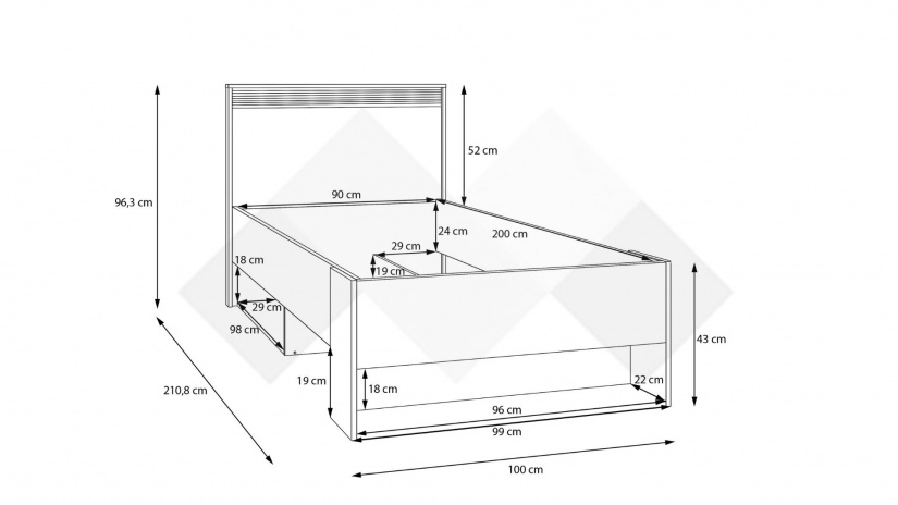 Легло с чекмеджета 90/200 Векслин пясък с дъб маувела - изглед 6 - МебелМаг Легло с чекмеджета 90/200 Векслин пясък с дъб маувела - изглед 6