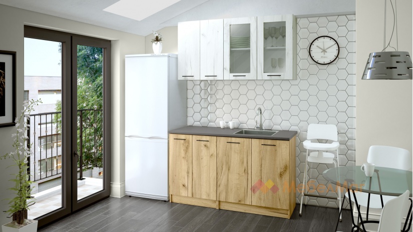 Кухня Никея 140 Н2 прави златен дъб с дъб крафт бял - изглед 1 - МебелМаг Кухня Никея 140 Н2 прави златен дъб с дъб крафт бял - изглед 1