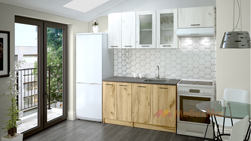 Кухня Никея 140 Н4 прави златен дъб с дъб крафт бял - изглед 1 - МебелМаг Кухня Никея 140 Н4 прави златен дъб с дъб крафт бял - изглед 1