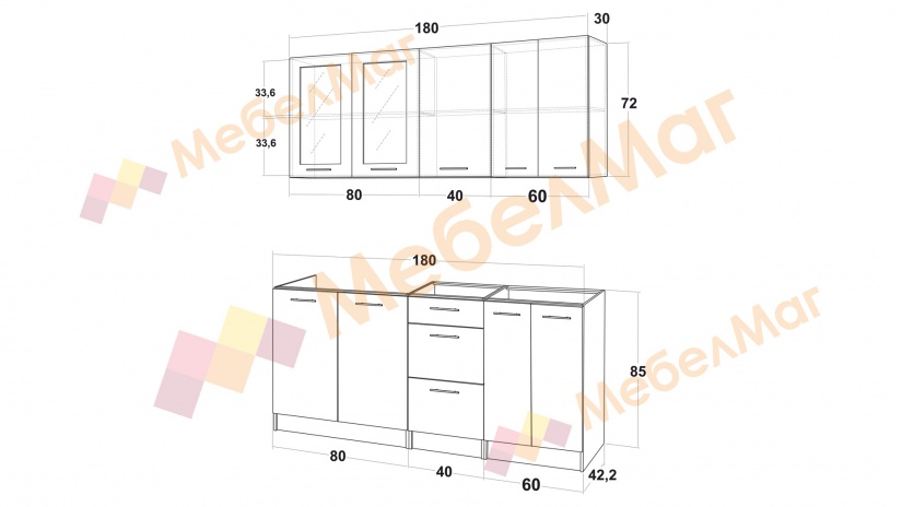 Кухня Никея 180 Н2 прави златен дъб с дъб крафт бял - изглед 3 - МебелМаг Кухня Никея 180 Н2 прави златен дъб с дъб крафт бял - изглед 3