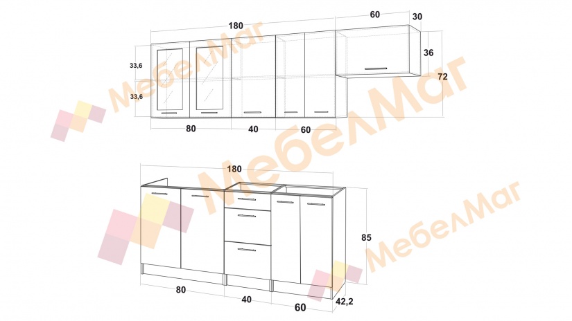 Кухня Никея 180 Н4 прави златен дъб с дъб крафт бял - изглед 3 - МебелМаг Кухня Никея 180 Н4 прави златен дъб с дъб крафт бял - изглед 3