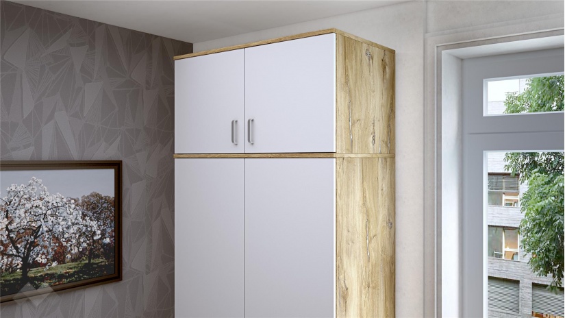 Надстройка за двукрилен гардероб Селтик келтски дъб със светло сиво - изглед 1 - МебелМаг Надстройка за двукрилен гардероб Селтик келтски дъб със светло сиво - изглед 1