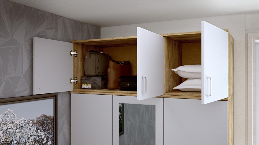 Надстройка за трикрилен гардероб Селтик келтски дъб със светло сиво - изглед 2 - МебелМаг Надстройка за трикрилен гардероб Селтик келтски дъб със светло сиво - изглед 2