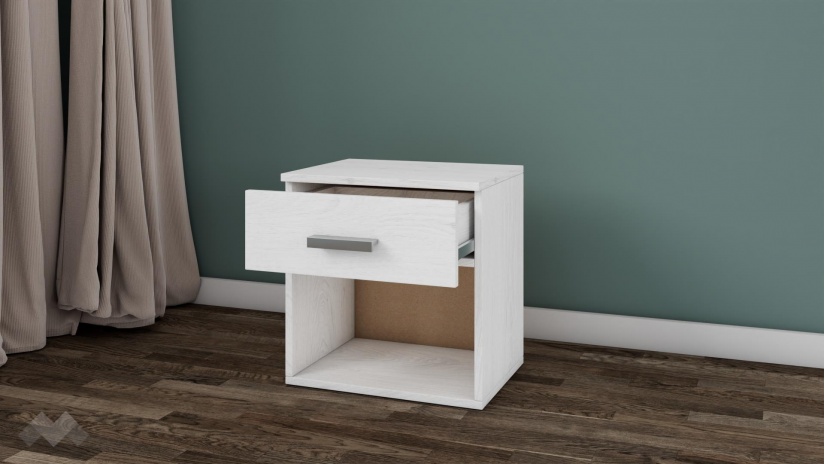 Нощен шкаф Арго бял фладер - изглед 2 - МебелМаг Нощен шкаф Арго бял фладер - изглед 2