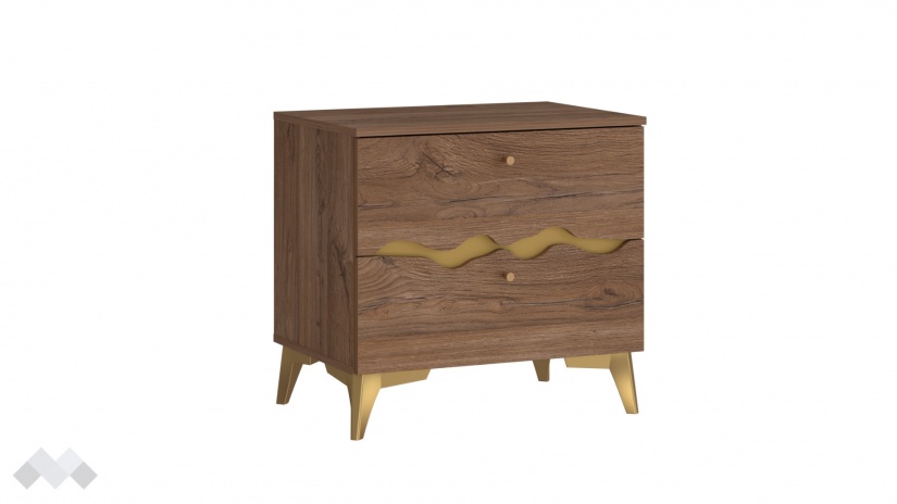 Нощен шкаф Кения колониален дъб със златно - изглед 3 - МебелМаг Нощен шкаф Кения колониален дъб със златно - изглед 3