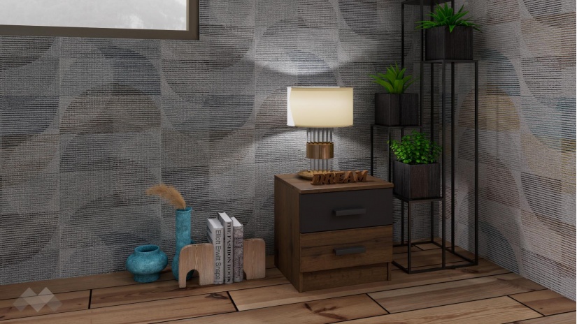 Нощен шкаф Прайд дъб вотан с черно шагре - изглед 1 - МебелМаг Нощен шкаф Прайд дъб вотан с черно шагре - изглед 1