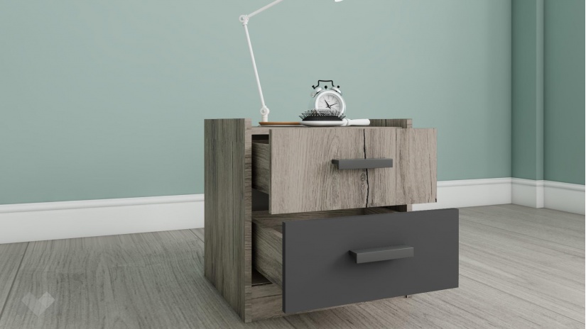 Нощен шкаф Спирит малта с антрацит - изглед 2 - МебелМаг Нощен шкаф Спирит малта с антрацит - изглед 2