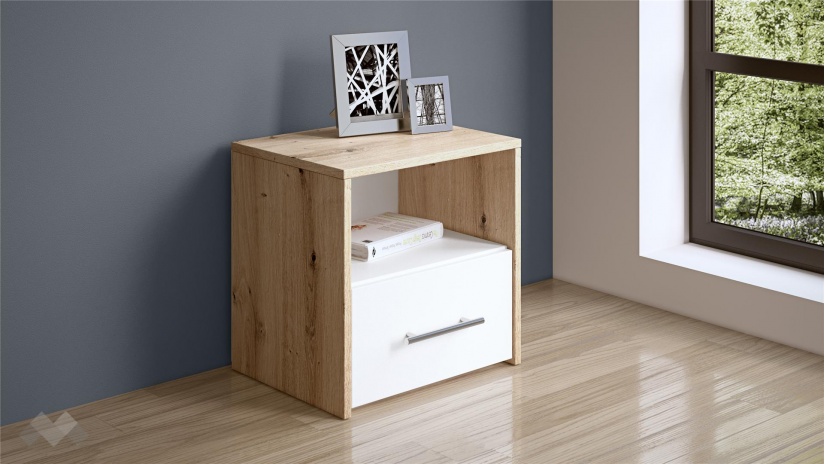 Нощен шкаф Вангард артизан с бяло - изглед 1