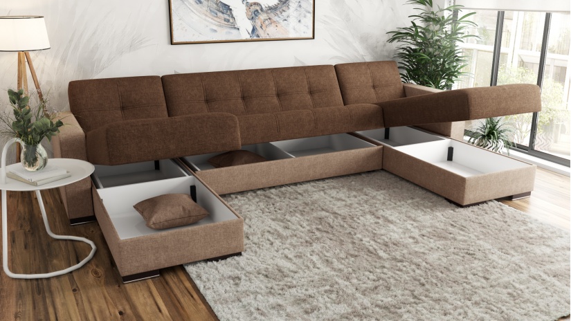 Ъглов диван Барселона универсален ъгъл бежов с кафяво - изглед 3 - МебелМаг Ъглов диван Барселона универсален ъгъл бежов с кафяво - изглед 3