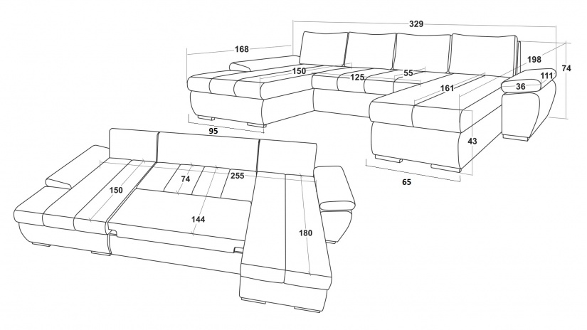 П-образен диван Савона с посока графит със сиво - изглед 5 - МебелМаг П-образен диван Савона с посока графит със сиво - изглед 5