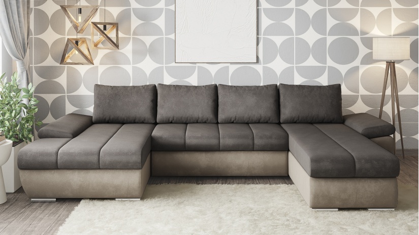 П-образен диван Савона с посока кафяв със светло кафяво - изглед 1