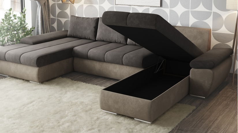 П-образен диван Савона с посока кафяв със светло кафяво - изглед 3