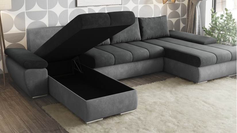 П-образен диван Савона с посока графит със сиво - изглед 3