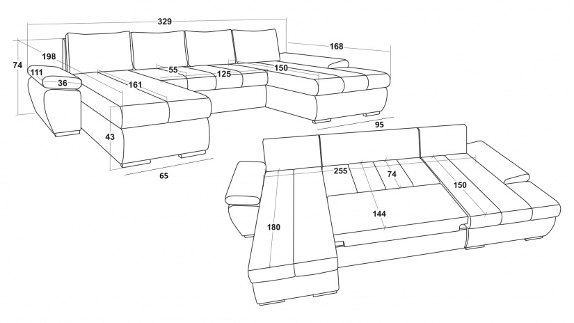 П-образен диван Савона с посока графит със сиво - изглед 5
