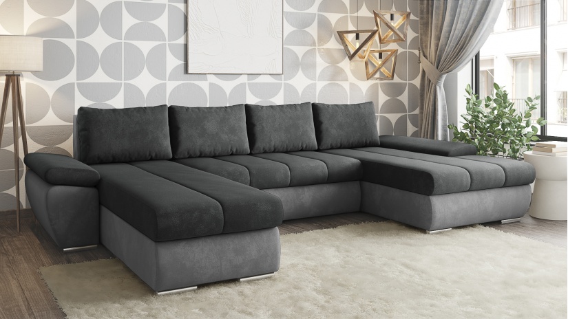 П-образен диван Савона с посока графит със сиво - изглед 2