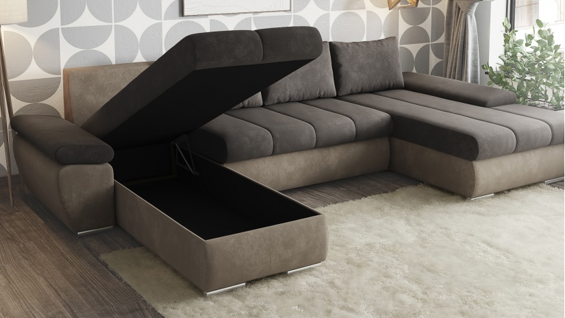 П-образен диван Савона с посока кафяв със светло кафяво - изглед 3