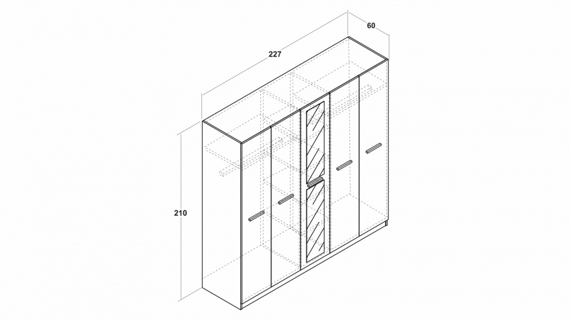 Гардероб Силва петкрилни дъб кадис с бяло гладко - изглед 2