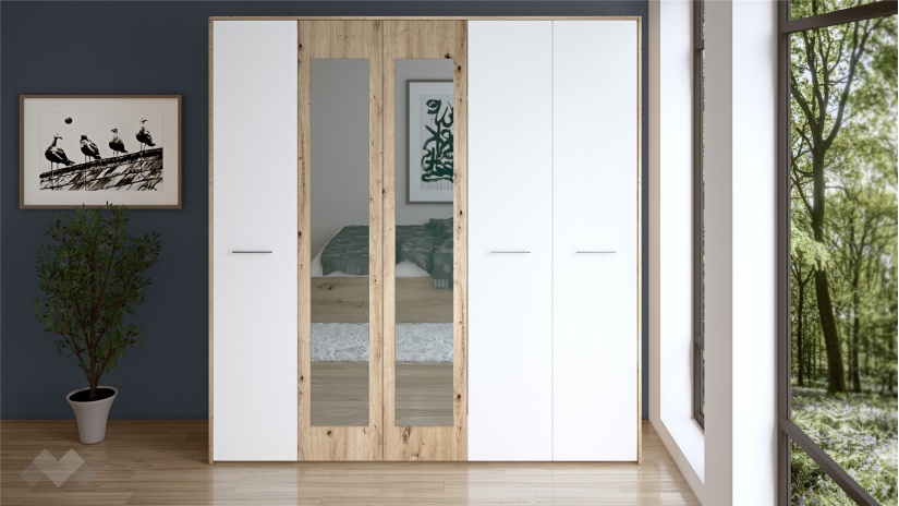 Гардероб Вангард петкрилни артизан с бяло - изглед 1 - МебелМаг Гардероб Вангард петкрилни артизан с бяло - изглед 1