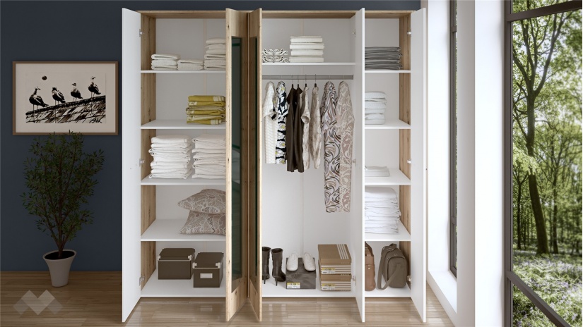 Гардероб Вангард петкрилни артизан с бяло - изглед 2 - МебелМаг Гардероб Вангард петкрилни артизан с бяло - изглед 2