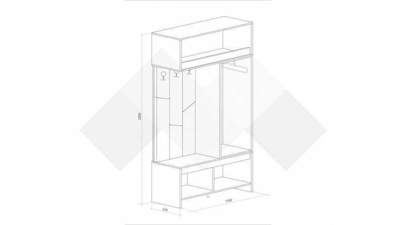 Портманто Торо дъб евок с маслина - изглед 3 - МебелМаг Портманто Торо дъб евок с маслина - изглед 3