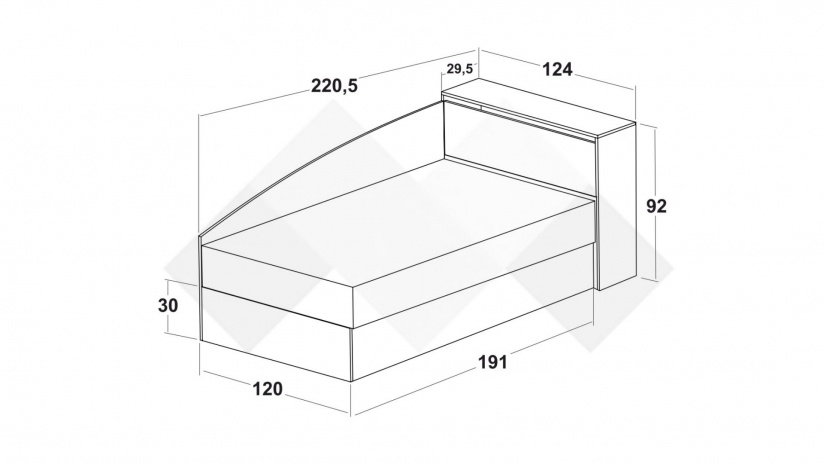 Приста с ракла 120/190 Борей с включен матрак Бонел 120/190 дъб вотан светъл с антрацит - изглед 3 - МебелМаг Приста с ракла 120/190 Борей с включен матрак Бонел 120/190 дъб вотан светъл с антрацит - изглед 3