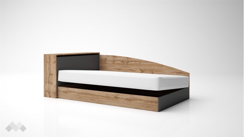 Приста с ракла 120/190 Галати с включен матрак Бонел 120/190 дъб вотан светъл с антрацит - изглед 2
