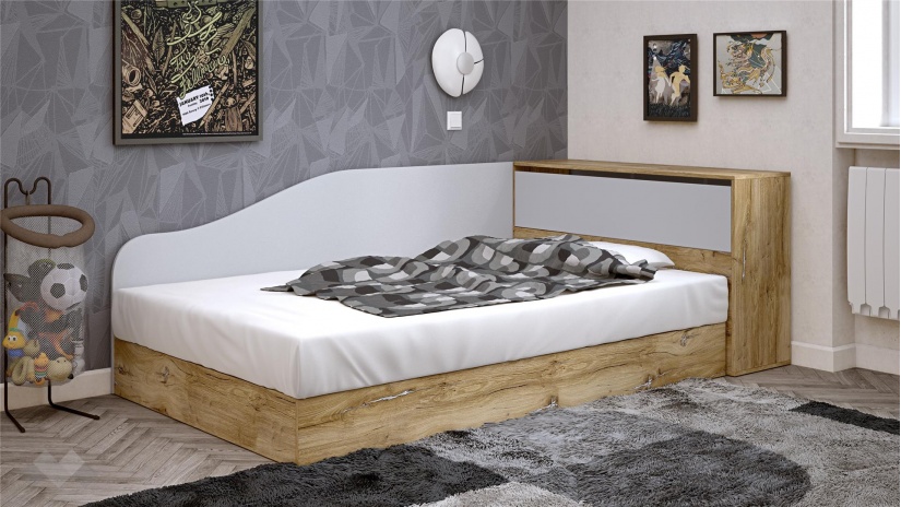 Приста с ракла 120/190 Селтик с включен матрак Бонел 120/190 келтски дъб със светло сиво - изглед 1 - МебелМаг Приста с ракла 120/190 Селтик с включен матрак Бонел 120/190 келтски дъб със светло сиво - изглед 1