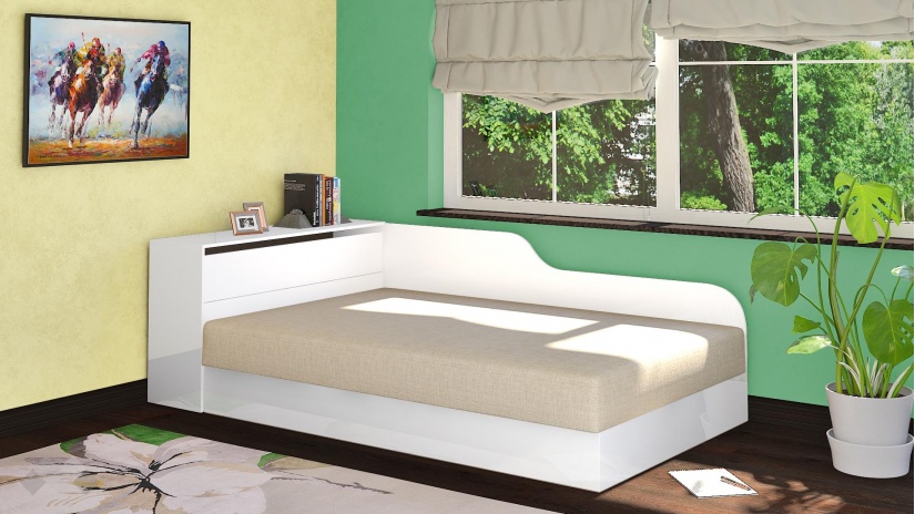 Приста с ракла 120/190 Шайн с включен матрак Бонел 120/190 бял гланц - изглед 1 - МебелМаг Приста с ракла 120/190 Шайн с включен матрак Бонел 120/190 бял гланц - изглед 1