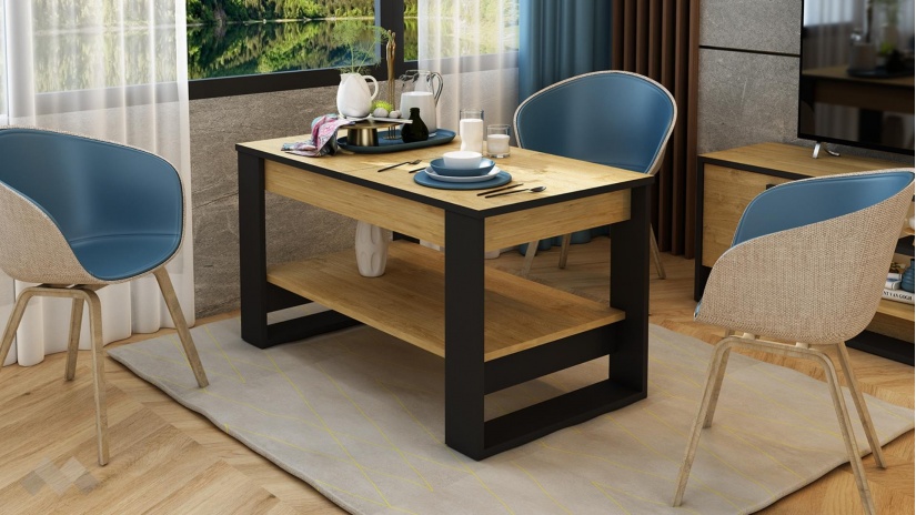 Холна маса Денвър разтегателна златен дъб с черно - изглед 2