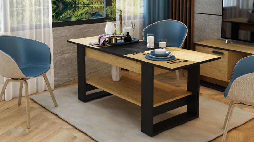 Холна маса Денвър разтегателна златен дъб с черно - изглед 4