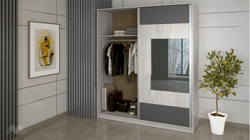 Спален комплект Ибиза с включен матрак Бонел 160/200 северен дъб с антрацит - изглед 7 - МебелМаг Спален комплект Ибиза с включен матрак Бонел 160/200 северен дъб с антрацит - изглед 7