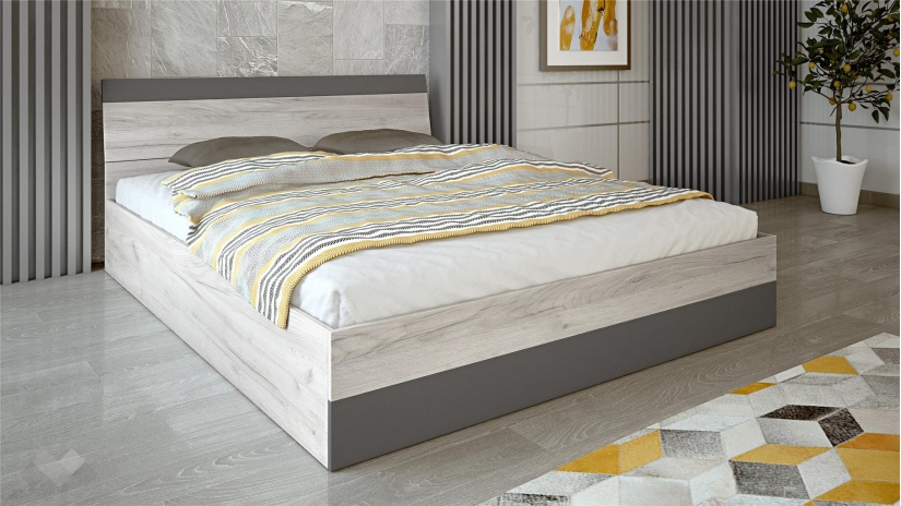 Спален комплект Ибиза с включен матрак Бонел 160/200 северен дъб с антрацит - изглед 2 - МебелМаг Спален комплект Ибиза с включен матрак Бонел 160/200 северен дъб с антрацит - изглед 2