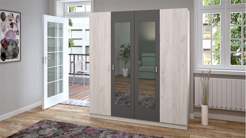 Спален комплект Нора с включен матрак Бонел 160/200 северен дъб с антрацит - изглед 4 - МебелМаг Спален комплект Нора с включен матрак Бонел 160/200 северен дъб с антрацит - изглед 4