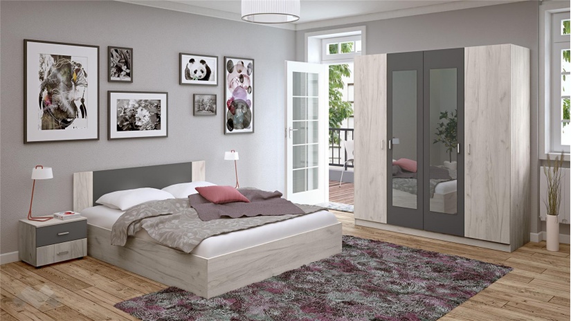 Спален комплект Нора с включен матрак Бонел 160/200 северен дъб с антрацит - изглед 1 - МебелМаг Спален комплект Нора с включен матрак Бонел 160/200 северен дъб с антрацит - изглед 1