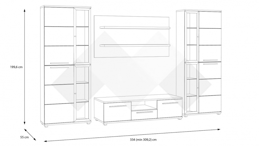 Секция Алистър с витрина дъб артисан с бяло - изглед 2