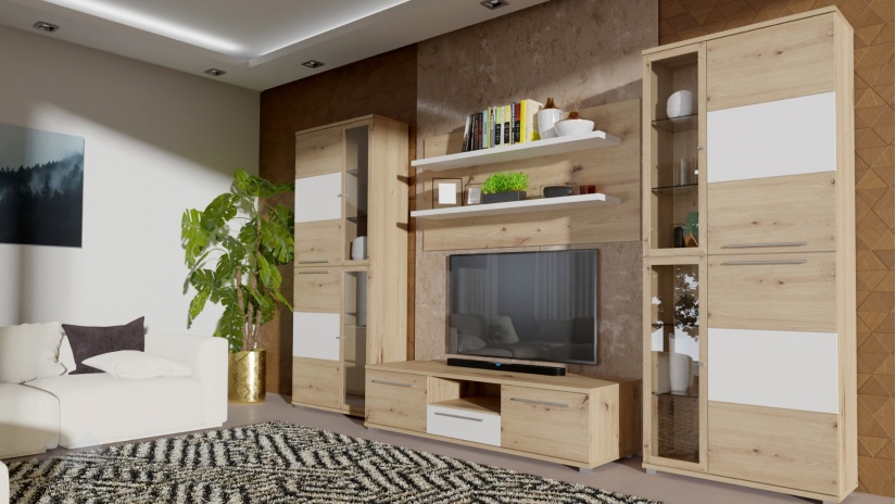 Секция Алистър с витрина дъб артисан с бяло - изглед 1